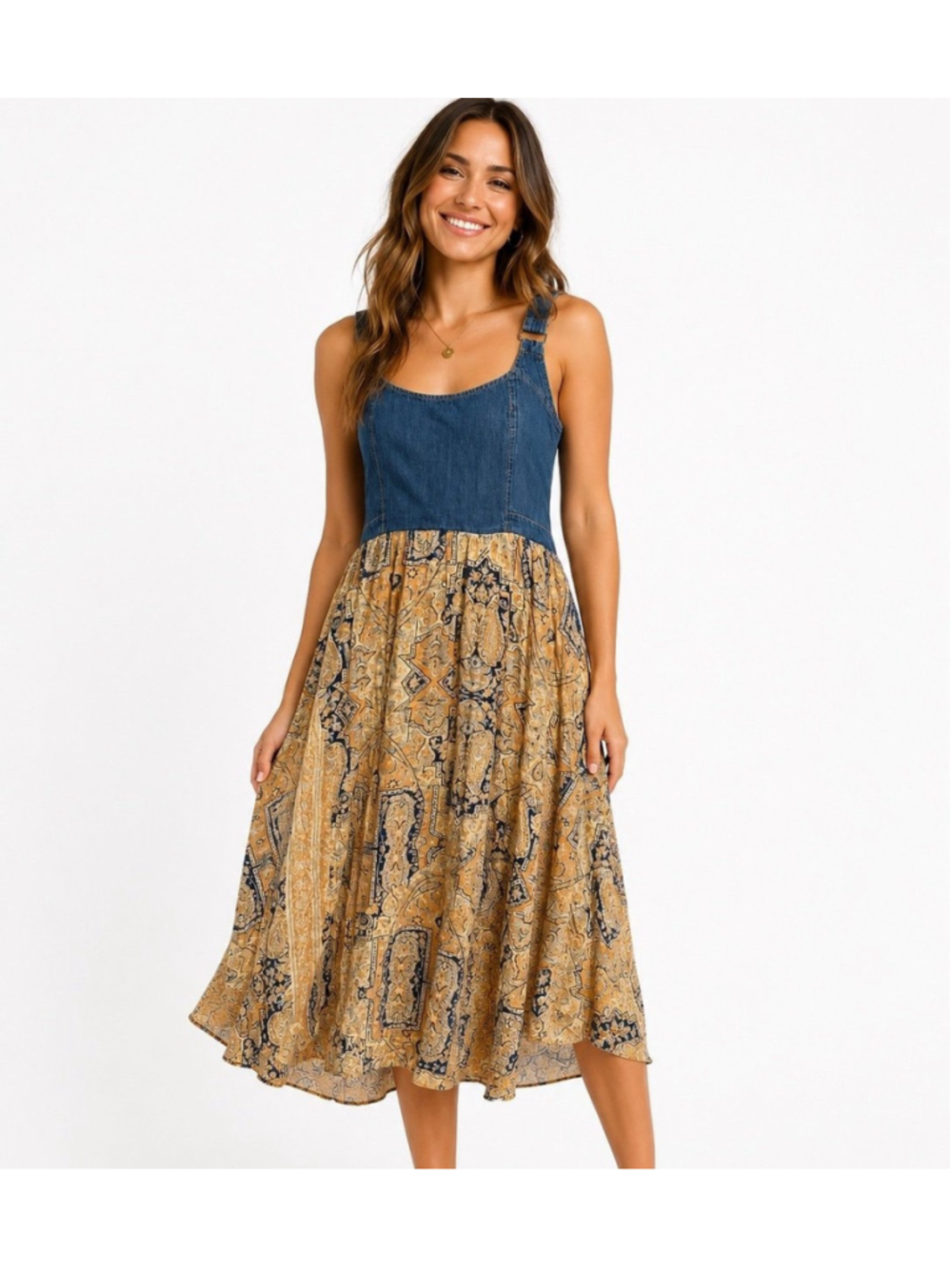Free People This Is The One Sundress Denim Paisley Print Large